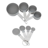 Medidor Culinário Inox Colher Copo Xícara Cozinha Preto 8pçs