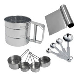Medidor Inox 8 Peças Polvilhador Inox Espátula Rita Lobo
