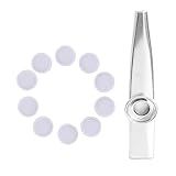 MEELYHOME ZQA Metal Kazoo Com 10 Membranas De Flauta Boca Instrumentos Musicais Kazoo Bom Companheiro Para Ukuleles  Violino  Guitarra  Piano  Prata