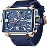 MEGIR Relogio Masculino Luminoso Analógico Militar Cronógrafo Quartzo Luxo Quadrado Couro Relogio Para Esportes E Trabalho De Negócios Azul