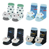 Meia Bebê Kit 4 Pares Bichinho Sapatinho Menino