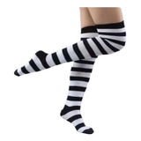Meia Calça Branca C Listras Pretas 7 8 Lolita Cosplay
