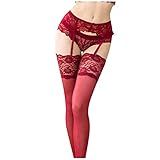 Meias Arrastão Femininas De Renda Bordada Transparente Cinta Liga Com Meias Lingerie Para Mulheres Sensuais Vermelho X Large
