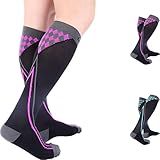 Meias De Compressão Doc Miller 20 - 30 MmHg Para Viagem De Avião- Esportes- Recuperação- Corrida- Canela- Divisórias- Maternidade- Black-pink- Large