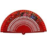 MEIBAOGE MIEBAOGE Leque De Mão Feminino Vintage Espanhol Dobrável Com Pintura De Flores Dupla Face Cigana De Madeira Para Decoração De Festival De Dança Como Nas Imagens Vermelho