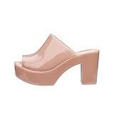 Melissa Mule Slip On Jelly Heels For Women Bico Aberto Tamanco De Salto Elegante Confortável E Grosso Sem Cadarço Com Cabedal Gelatinoso E Design De Bico Aberto Vegano Bege 34