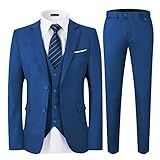 Men's Suits Slim Fit,3 Piece Suit For Men,2 Button Blazer Jacket Vest Pants With Tie,men Tuxedo Suit Set Royal Blue