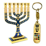 Menorah Candelabro 12 Tribos Pequeno Azul