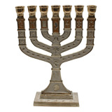Menorah Candelabro Judaico Metal 12 Tribos De Israel 17 Cm