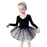 Mercatoo Vestido Infantil Infantil De Balé De Manga Comprida E Saia Tutu De Bolinhas E Saia Tutu Conjunto 3 Preto 8 A 10 Anos