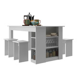 Mesa 140 Cm Com 4 Banquetas E Prateleira Esmeralda Id