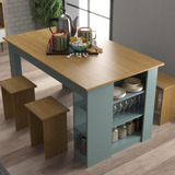 Mesa 140 Cm Com 4 Banquetas E Prateleira Esmeralda Wt
