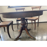 Mesa Antiga Redonda Com Extensão Para Oval De Seis Lugares