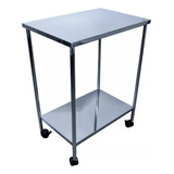 Mesa Auxiliar 40x60x80cm C Rodízios Aço Inox
