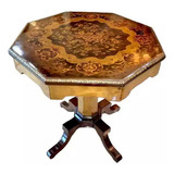 Mesa Auxiliar Clássica Em Madeira Com Marchetaria Elegante