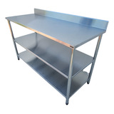 Mesa Bancada 170x50 Inox Multiuso 2 Prateleiras Com Espelho