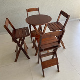 Mesa Bistrô Madeira Maciça C 4 Banquetas Dobravel Mel