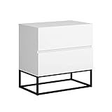 Mesa Cabeceira 2 Gavetas Cor Branco Para Cama Casal Com Pés De Ferro Estilo Industrial Preto