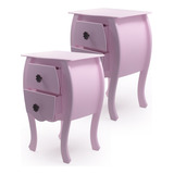 Mesa Cabeceira Criado Mudo Retro Armário Gaveteiro 2 Gavetas Bombe Cor Rosa Madeira Rustico Mesinha Para Quarto Armário