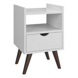 Mesa Cabeceira De Cama Organizadora 1 Gaveta 1 Nicho Retro H Acabamento Fosco Cor Branco