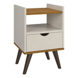 Mesa Cabeceira De Cama Organizadora 1 Gaveta Nicho Clássica Acabamento Semi Brilho Cor Off White freijó