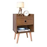 Mesa Cabeceira Decore Mesinha 1 Gaveta Nicho Pés Palito Retrô Decoração Quarto RPM Móveis Freijó Marrom 