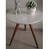 Mesa Canto Lateral Redonda Branca Vidro Pe Palito Alt 70 Cm