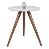 Mesa Canto Lateral Redonda Branca Vidro Pe Palito Alt 70 Cm