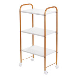 Mesa Carrinho Auxiliar 3 Tampos Mdf Estética Dourado