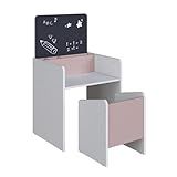 Mesa Com Cadeira Infantil Com Regulagem De Altura E Lousa Menino E Menina Para Atividades Branco Com Rosa