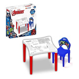 Mesa Com Cadeira Para Atividades Desenha E Apaga Avengers Cor Azul E Branco
