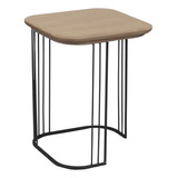 Mesa De Apoio Lateral Baixa Madeira Amendoa Base Metal Preto