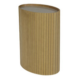 Mesa De Apoio Lateral Oval Tampo Vidro Glow Madeira Amendoa