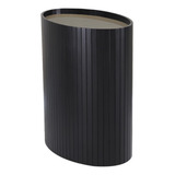 Mesa De Apoio Lateral Oval Tampo Vidro Glow Madeira Ebano Pr Cor Ébano E Preto