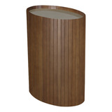 Mesa De Apoio Lateral Oval Tampo Vidro Glow Madeira Pinhao N