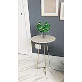 Mesa De Apoio Redonda Para Sala Pés De Aço Dourado Tampo Off White