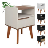 Mesa De Cabeceira 1 Gaveta Retro Pérola branco preto Oferta