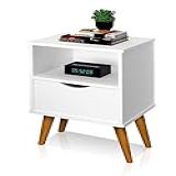 Mesa De Cabeceira 1 Mesa Estilo Retrô Pés Em Madeira Maciça Grécia Branco