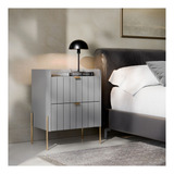 Mesa De Cabeceira 100 Mdf 2 Gavetas Laqueadas Pé Dourado