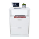 Mesa De Cabeceira 40cm Branca Com 1 Nicho E 2 Gavetas Para Lateral De Cama E Escritório