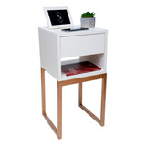Mesa De Cabeceira Branca 30cm Eco Industrial 1 Gaveta E 1 Nicho Com Base Dourada Para Quarto Lado Cama já Montado 