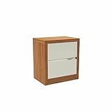 Mesa De Cabeceira C 02 Gavetas Dalla Costa 100  Mdf Cor  Off White Com Freijó