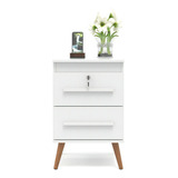 Mesa De Cabeceira Com Chave 70 Cm De Altura 2 Gavetas Branco Emes Moveis