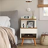 Mesa De Cabeceira Com Gaveta E Prateleira Pés Palito Estilo Retrô Modelo Sleep Off White 