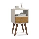 Mesa De Cabeceira Com Pés Retrô Nicho E 1 Gaveta 1517 Off White Freijó