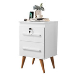 Mesa De Cabeceira Criado Mudo 2 Gavetas 70cm Altura Com Fechadura Cor Branco Brilhante Clique Moveis