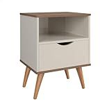 Mesa De Cabeceira Criado Mudo Estilo Retrô Para Quarto Grecia Off White Canela 