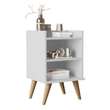 Mesa De Cabeceira Jade Branco Com 2 Nichos E 1 Prateleira Para Quarto E Pes Retro