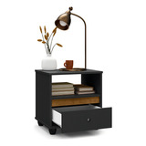 Mesa De Cabeceira Mudo Box Retro Quarto Cama Cor Preto Freijó