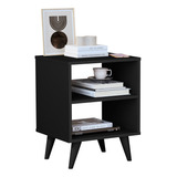 Mesa De Cabeceira Nichos Quarto Casal Solteiro Modelo Retrô Acabamento Fosco Cor Preto Fosco
